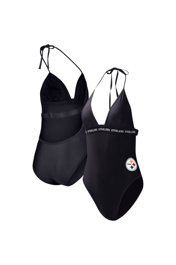 Women's G-III 4Her by Carl Banks Black Pittsburgh Steelers Full Count One-Piece Swimsuit