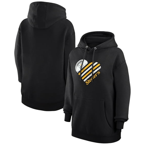 Women's G-III 4Her by Carl Banks Black Pittsburgh Steelers Heart Graphic Fleece Pullover Hoodie