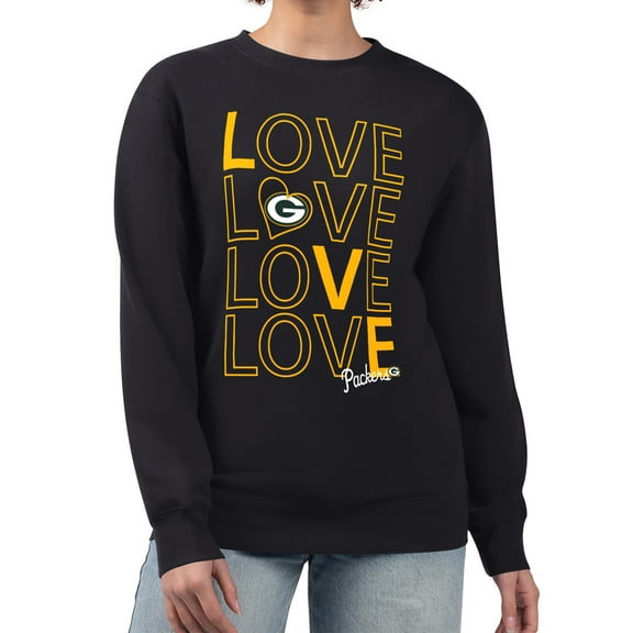 Women's G-III 4Her by Carl Banks Black Green Bay Packers Lots of Love Graphic Fleece Pullover Sweatshirt