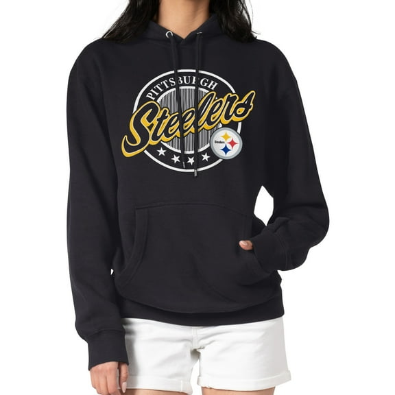 Women's G-III 4Her by Carl Banks Black Pittsburgh Steelers Pinstripe Circle Fleece Pullover Hoodie