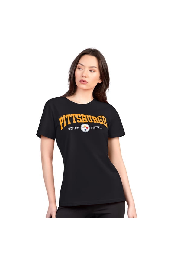 Women's G-III 4Her by Carl Banks Black Pittsburgh Steelers Super-Slim Lightweight Winning Crew T-Shirt