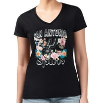 Women's G-III 4Her by Carl Banks Black San Antonio Spurs Super-Slim Fit Lightweight Flowers Team Logo Graphic V-Neck