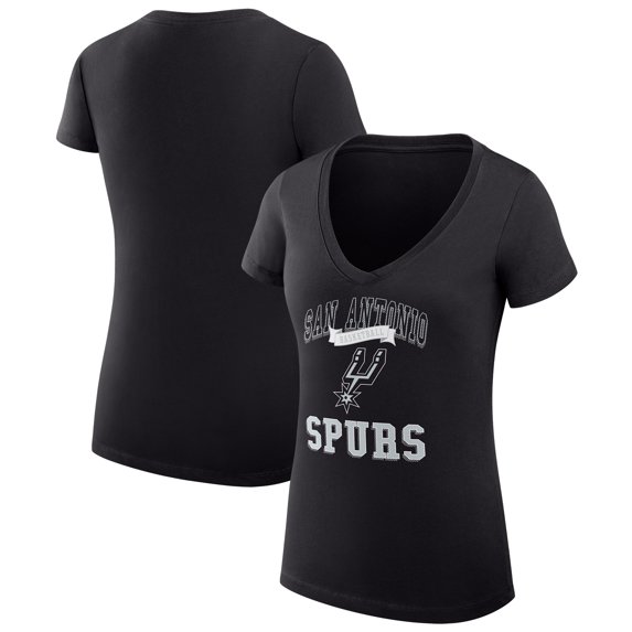 Women's G-III 4Her by Carl Banks Black San Antonio Spurs Team Logo Fitted V-Neck T-Shirt