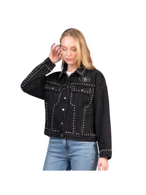 Women's G-III 4Her by Carl Banks Black San Francisco 49ers Pit Stop Crew II Full-Button Denim Jacket
