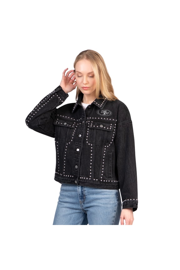 Women's G-III 4Her by Carl Banks Black San Francisco 49ers Pit Stop Crew II Full-Button Denim Jacket