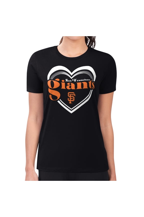 Women's G-III 4Her by Carl Banks Black San Francisco Giants Super-Slim Fit Lightweight Double Heart T-Shirt