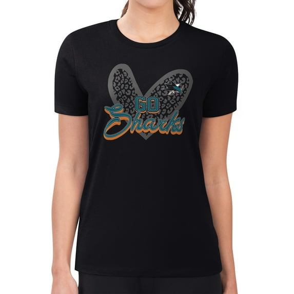 Women's G-III 4Her by Carl Banks Black San Jose Sharks Super-Slim Fit Lightweight Animal Print Heart T-Shirt