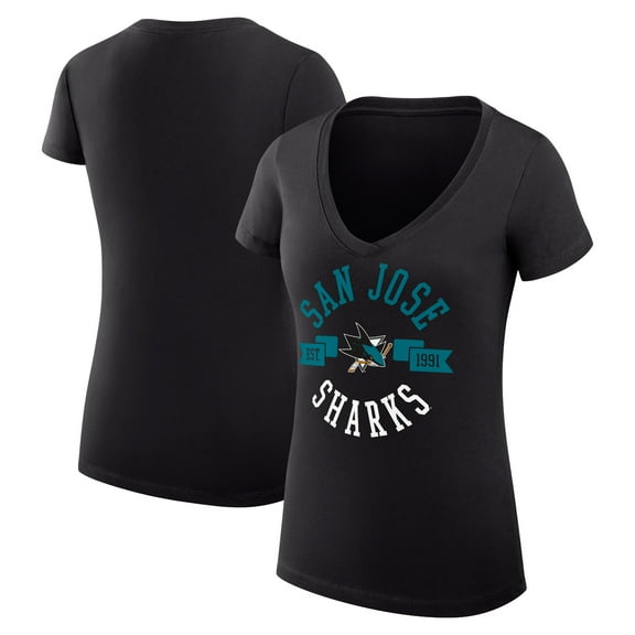Women's G-III 4Her by Carl Banks Black San Jose Sharks Super-Slim Fit Lightweight City Graphic V-Neck T-Shirt