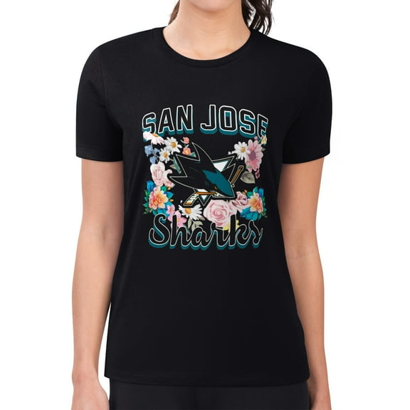 Women's G-III 4Her by Carl Banks Black San Jose Sharks Super-Slim Fit Lightweight Flower Logo T-Shirt