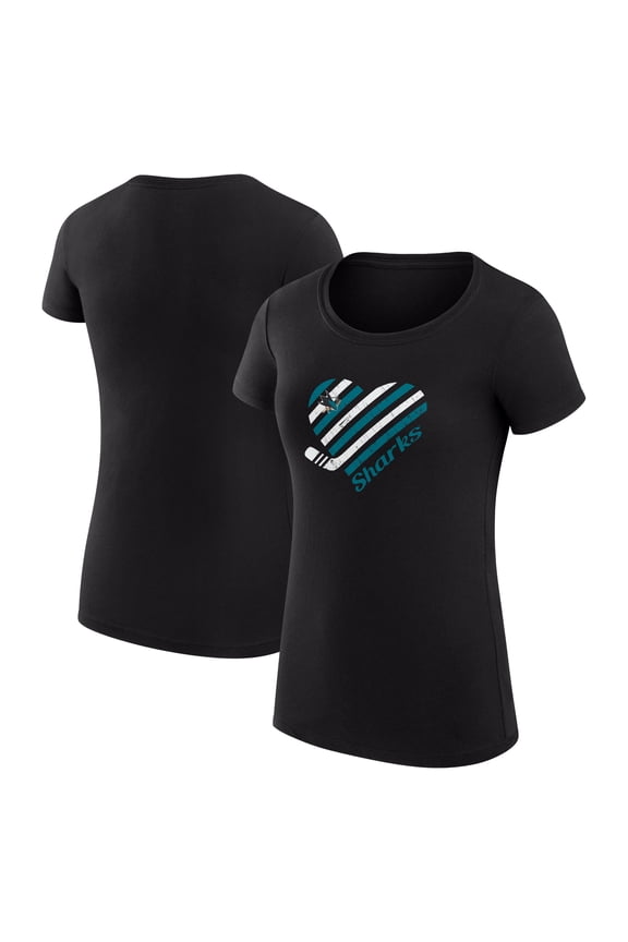 Women's G-III 4Her by Carl Banks Black San Jose Sharks Super-Slim Fit Lightweight Heart T-Shirt