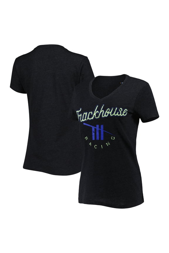 Women's G-III 4Her by Carl Banks Black TRACKHOUSE RACING Bump & Run V-Neck T-Shirt