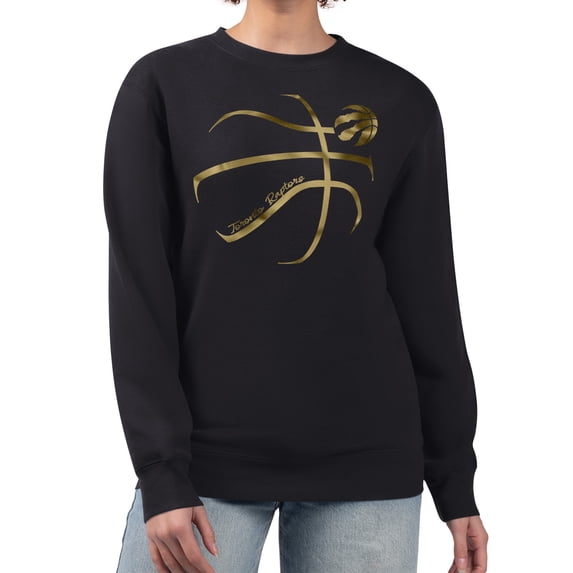 Women's G-III 4Her by Carl Banks Black Toronto Raptors Metallic Print Basketball Sketch Fleece Sweatshirt