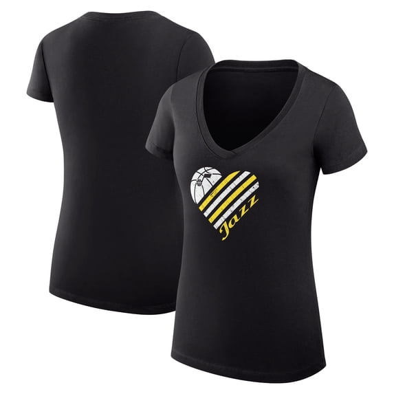 Women's G-III 4Her by Carl Banks Black Utah Jazz Heart V-Neck T-Shirt