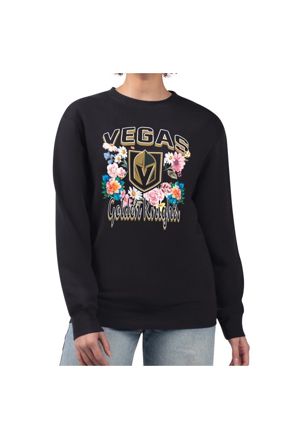 Women's G-III 4Her by Carl Banks Black Vegas Golden Knights Flower Logo Pullover Sweatshirt