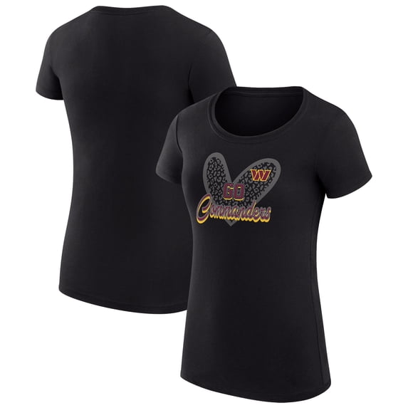 Women's G-III 4Her by Carl Banks Black Washington Commanders Animal Print Heart Fitted T-Shirt