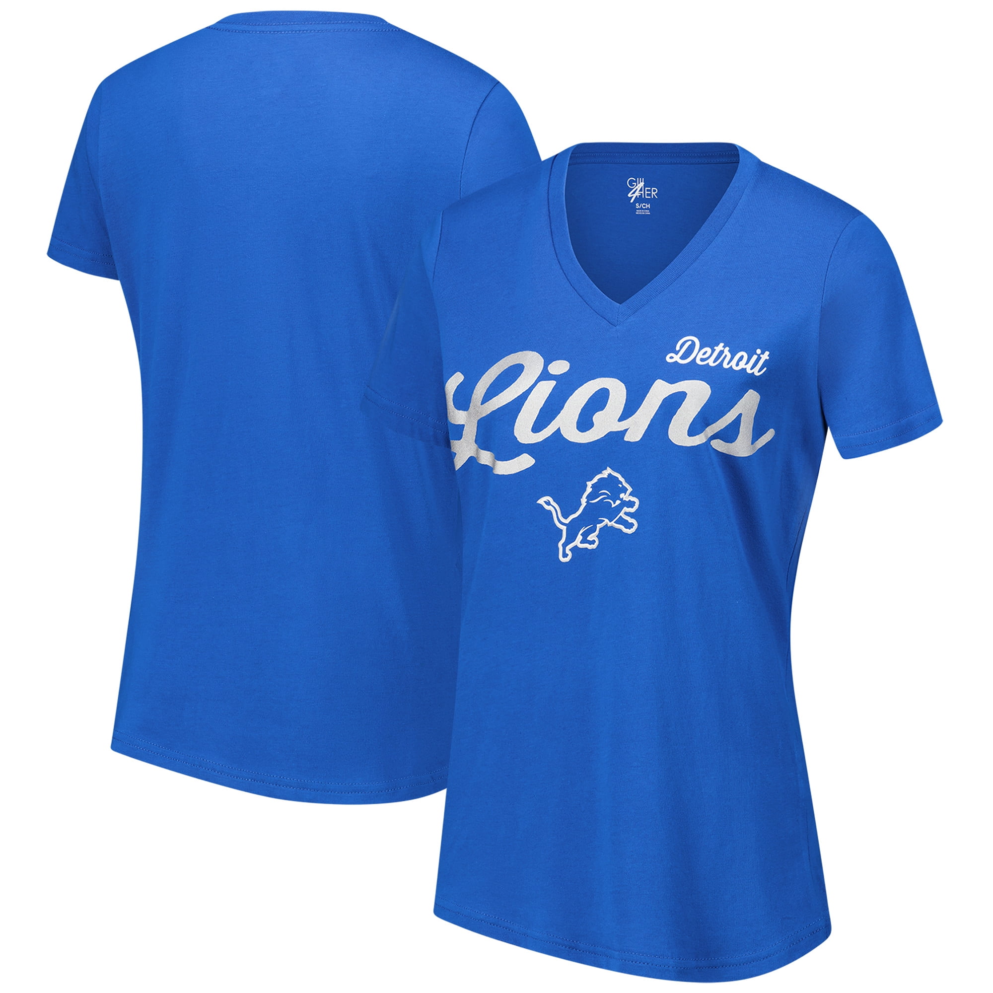 Women's GIII 4Her by Carl Banks Blue Detroit Lions Post Season VNeck