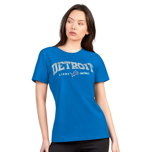 Women's G-III 4Her by Carl Banks  Blue Detroit Lions Super-Slim Lightweight Winning Crew T-Shirt