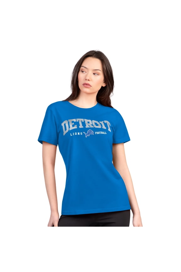 Women's G-III 4Her by Carl Banks Blue Detroit Lions Super-Slim Lightweight Winning Crew T-Shirt