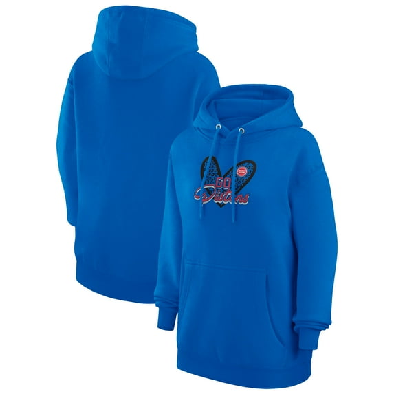 Women's G-III 4Her by Carl Banks Blue Detroit Pistons Leopard Heart Graphic Fleece Pullover Hoodie