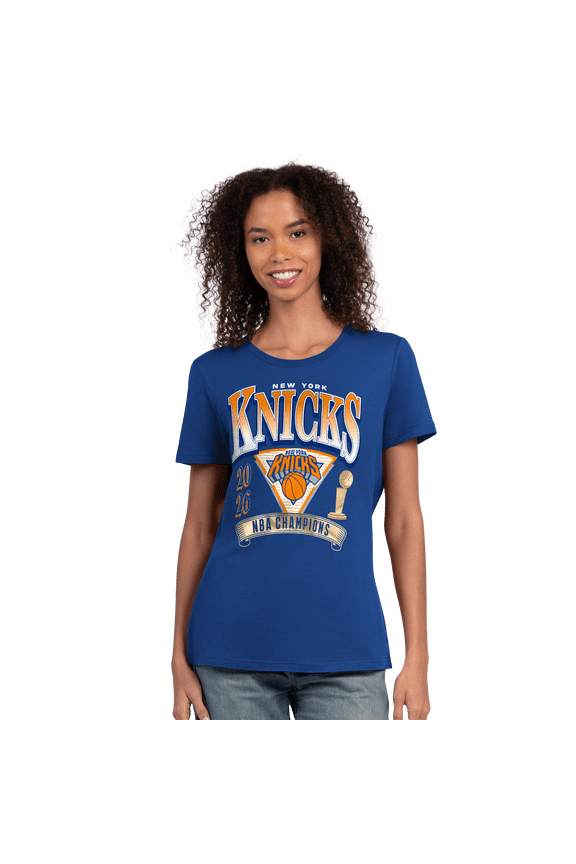 Women's G-III 4Her by Carl Banks Blue New York Knicks 2026 NBA Finals Champions Crewneck T-Shirt