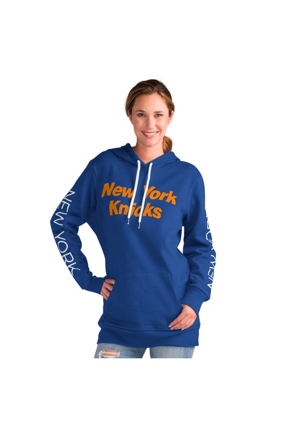 Women's G-III 4Her by Carl Banks Blue New York Knicks Base Coach Pullover Hoodie