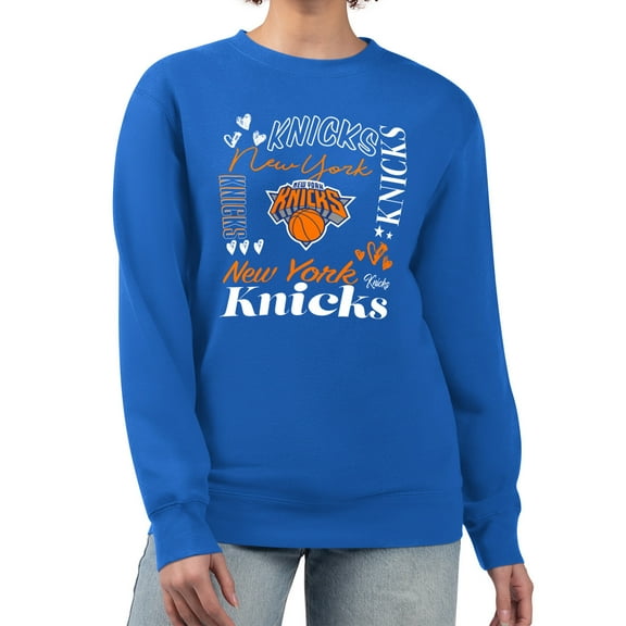 Women's G-III 4Her by Carl Banks Blue New York Knicks Collage Team Graphic Fleece Pullover Sweatshirt