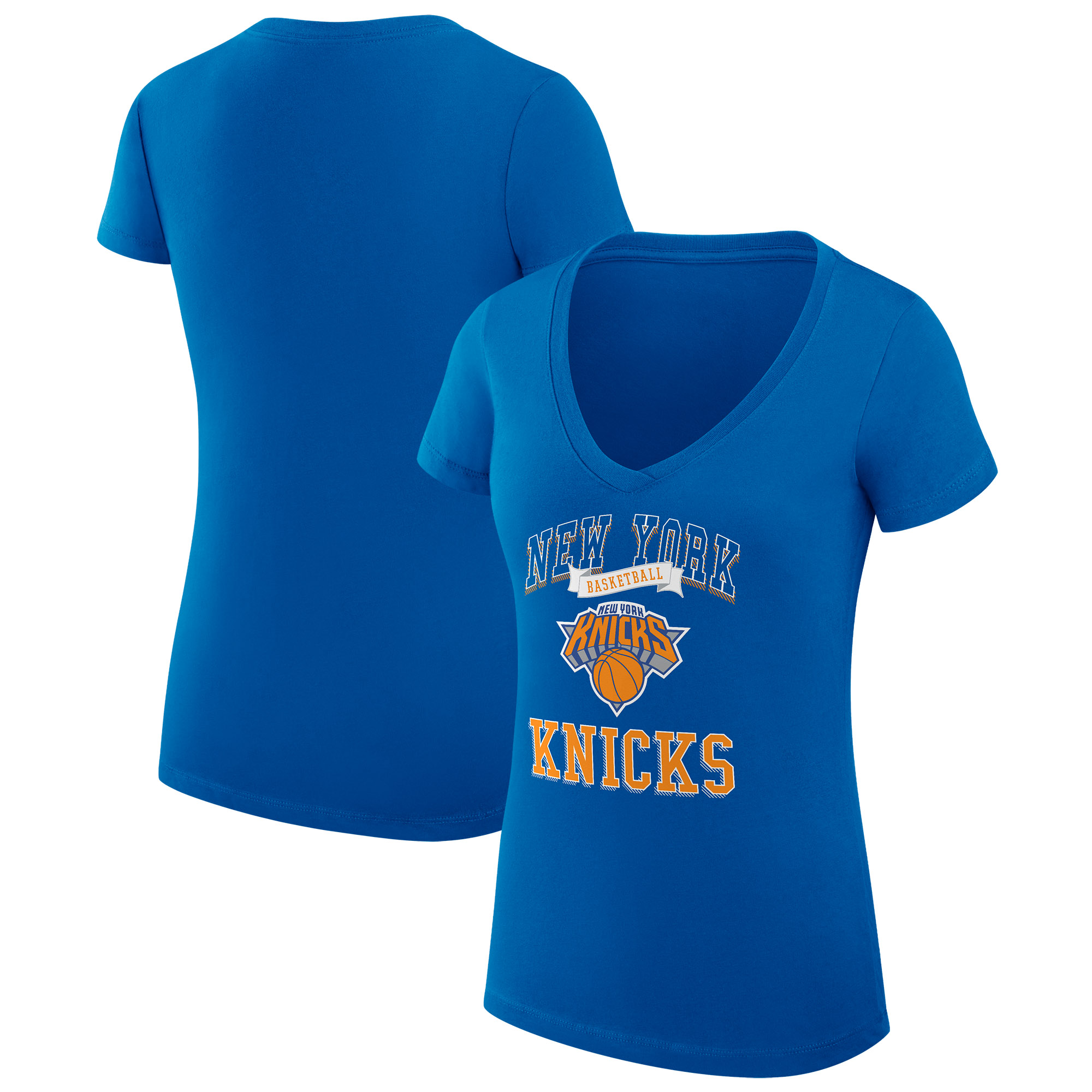 Women's G-III 4Her by Carl Banks Blue New York Knicks Team Logo Fitted V-Neck T-Shirt