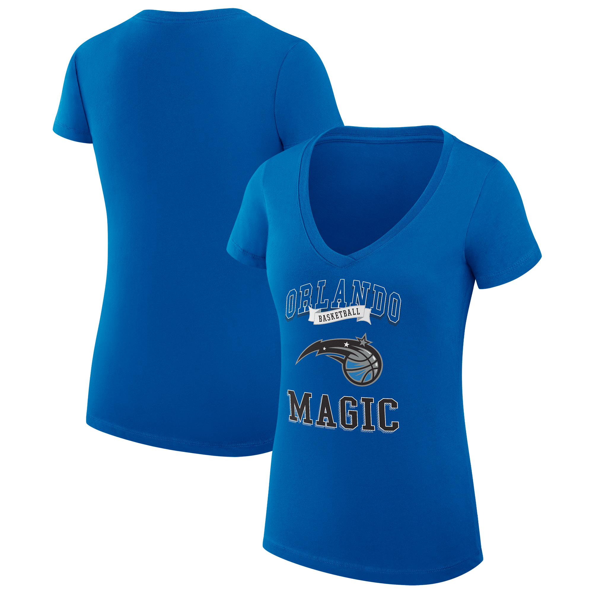 Women's G-III 4Her by Carl Banks Blue Orlando Magic Team Logo Fitted V-Neck T-Shirt
