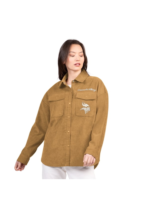 Women's G-III 4Her by Carl Banks Brown Minnesota Vikings Re-Match Corduroy Full-Snap Shacket