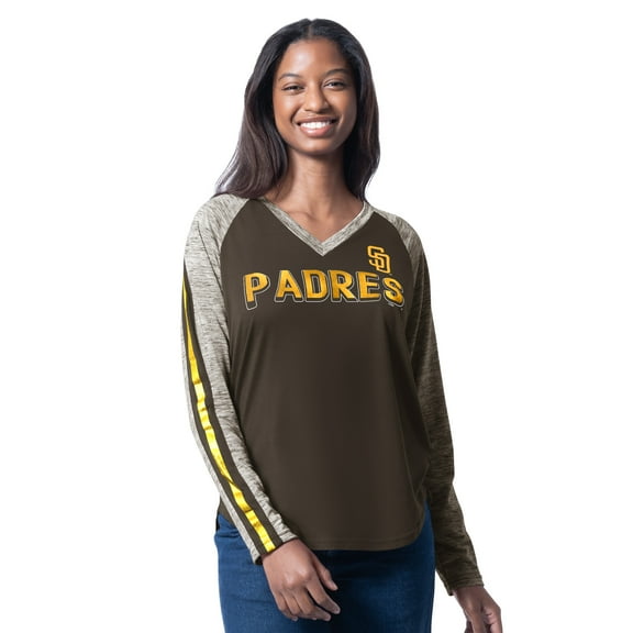 Women's G-III 4Her by Carl Banks Brown San Diego Padres Top Dog Raglan Long Sleeve V-Neck T-Shirt