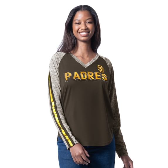 Women's G-III 4Her by Carl Banks Brown San Diego Padres Top Dog Raglan Long Sleeve V-Neck T-Shirt