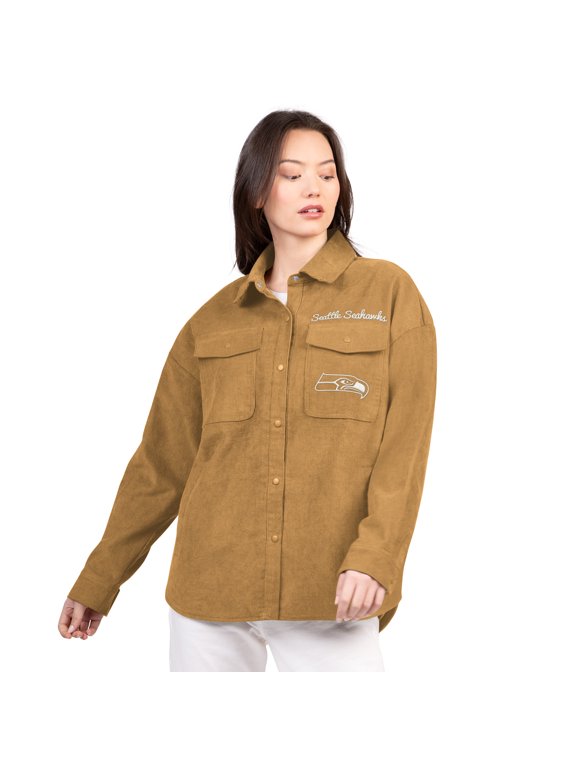 Women's G-III 4Her by Carl Banks Brown Seattle Seahawks Re-Match Corduroy Full-Snap Shacket