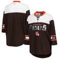 thumbnail image 1 of Women's G-III 4Her by Carl Banks Brown/White Cleveland Browns Double Team 3/4-Sleeve Lace-Up T-Shirt, 1 of 3