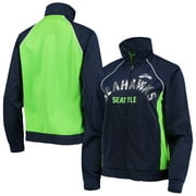 Women's G-III 4Her by Carl Banks College Navy/Neon Green Seattle Seahawks Backfield Raglan Full-Zip Track Jacket