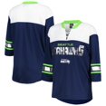 thumbnail image 1 of Women's G-III 4Her by Carl Banks College Navy/White Seattle Seahawks Double Team 3/4-Sleeve Lace-Up T-Shirt, 1 of 3