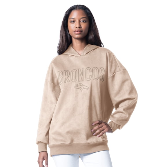 Women's G-III 4Her by Carl Banks  Cream Denver Broncos Best Hitter Oversized Tunic Pullover Hoodie