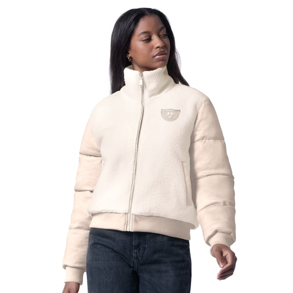 Women's G-III 4Her by Carl Banks Cream Las Vegas Raiders Cheerleader Sherpa Full-Zip Jacket