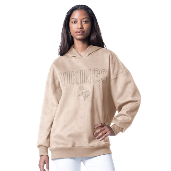 Women's G-III 4Her by Carl Banks Cream Minnesota Vikings Best Hitter Oversized Tunic Pullover Hoodie