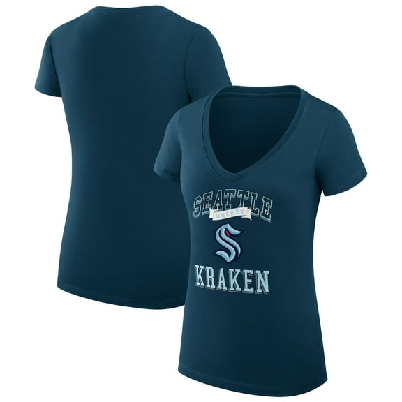 Women's G-III 4Her by Carl Banks Navy Seattle Kraken Super-Slim Fit Lightweight Team Logo Graphic V-Neck T-Shirt