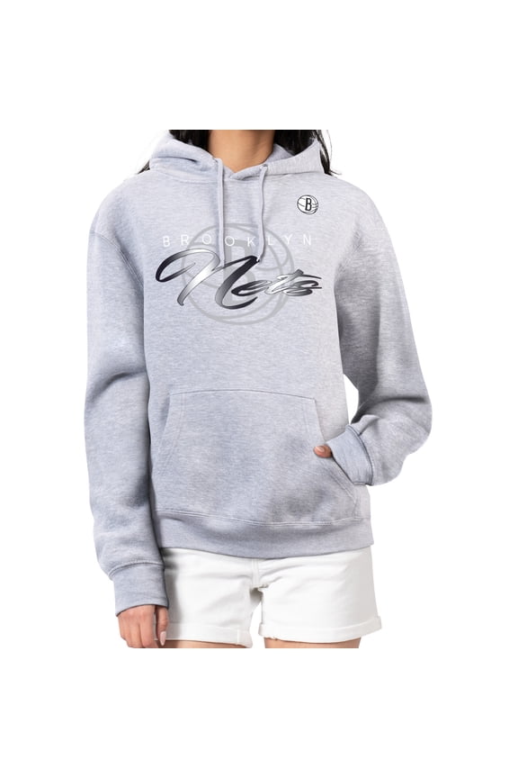Women's G-III 4Her by Carl Banks Gray Brooklyn Nets Shadow Logo Tri-Blend Fleece Hoodie