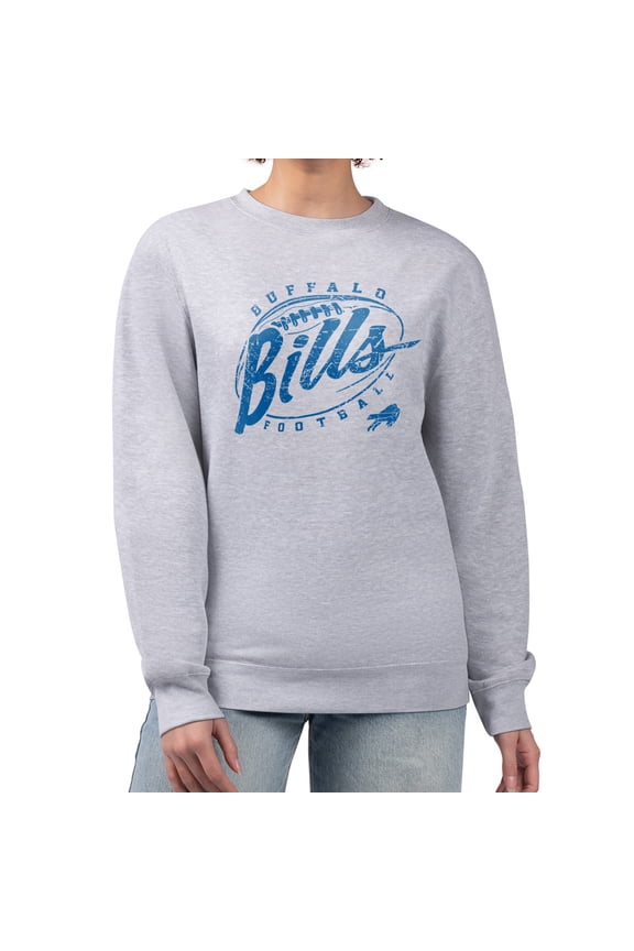 Women's G-III 4Her by Carl Banks Gray Buffalo Bills Distressed Graphics Fleece Pullover Sweatshirt
