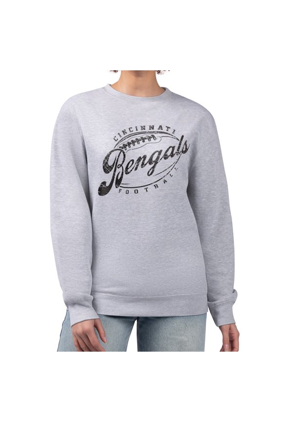 Women's G-III 4Her by Carl Banks Gray Cincinnati Bengals Distressed Graphics Fleece Pullover Sweatshirt