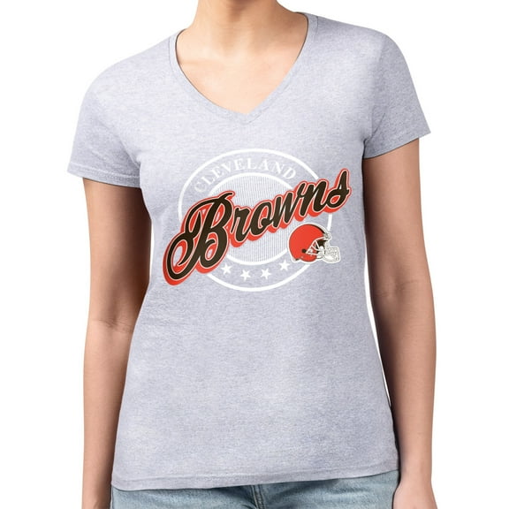 Women's G-III 4Her by Carl Banks  Gray Cleveland Browns Super-Slim Fit Lightweight Pinstripe Circle V-Neck T-Shirt