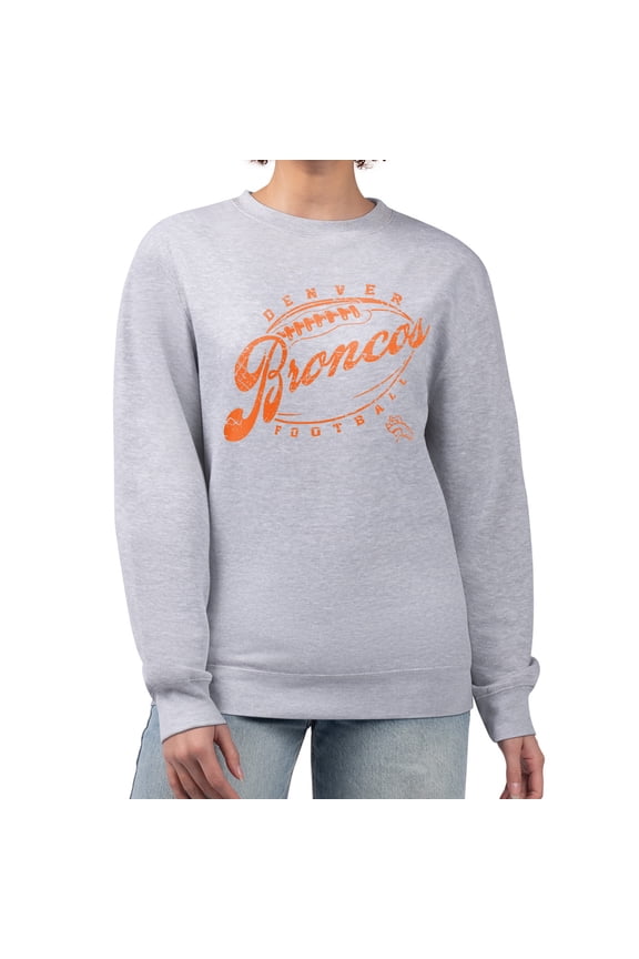 Women's G-III 4Her by Carl Banks Gray Denver Broncos Distressed Graphics Fleece Pullover Sweatshirt