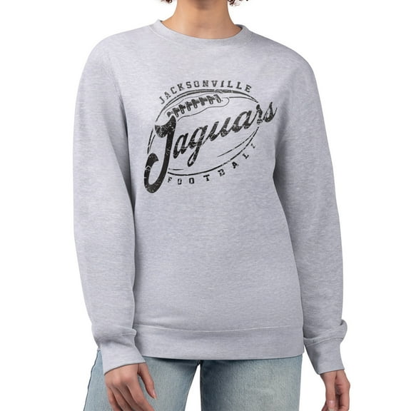 Women's G-III 4Her by Carl Banks Gray Jacksonville Jaguars Distressed Graphics Fleece Pullover Sweatshirt