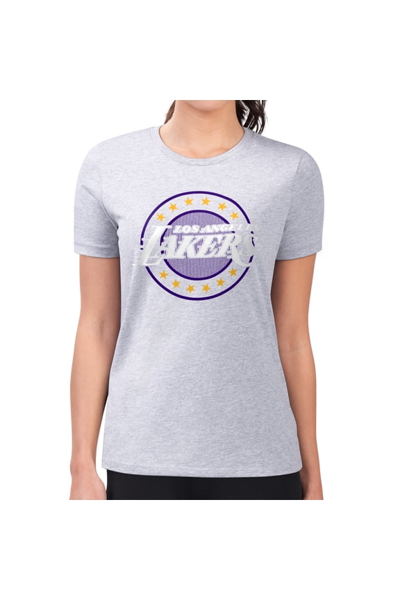 Women's G-III 4Her by Carl Banks Gray Los Angeles Lakers Super-Slim Lightweight Pinstripe Circle Graphic T-Shirt