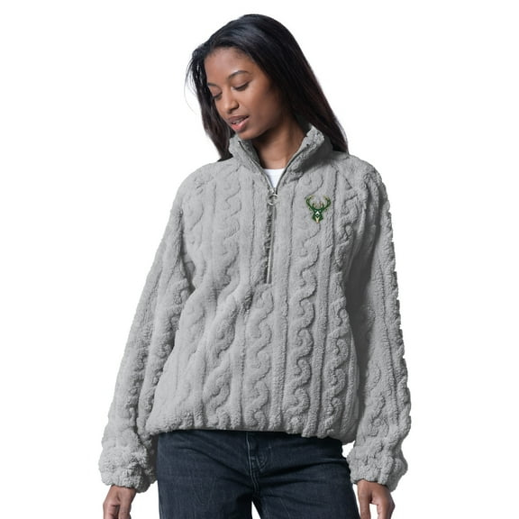 Women's G-III 4Her by Carl Banks  Gray Milwaukee Bucks Champ Half-Zip Pullover