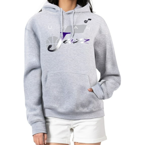 Women's G-III 4Her by Carl Banks Gray Utah Jazz Shadow Logo Tri-Blend Fleece Hoodie