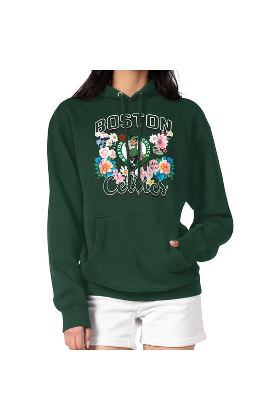 Women's G-III 4Her by Carl Banks Green Boston Celtics Flowers Team Logo Graphic Fleece Pullover Hoodie