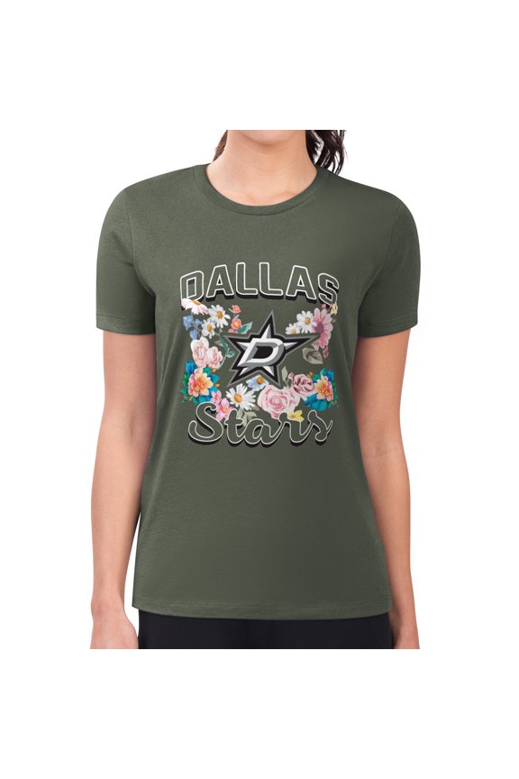 Women's G-III 4Her by Carl Banks Green Dallas Stars Super-Slim Fit Lightweight Flower Logo T-Shirt